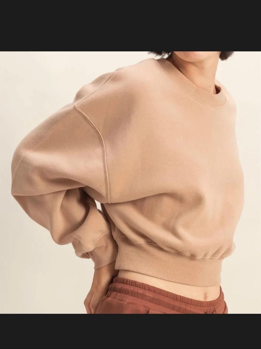Double Zero Cropped Sweatshirt In Tan Color Sz Large NWOT